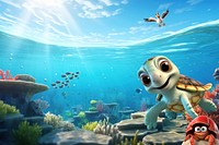 3D cute sea turtle underwater remix