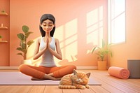 3D woman meditating, pet cat sleeping remix