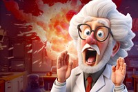 Cartoon scientist explosion reaction