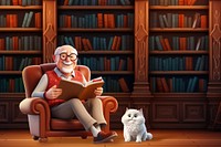 3D old man reading in library remix