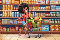 3D woman shopping at supermarket remix