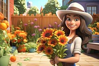 3D florist holding sunflower bouquet remix