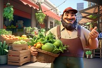 3D farmer holding vegetables basket remix
