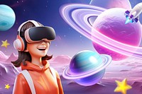 3D woman using vr, galaxy remix