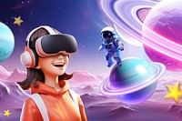 3D woman using vr, galaxy remix