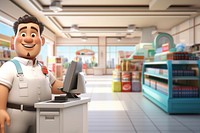 3D cashier at registration, supermarket remix