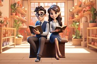 3D young couple reading books remix