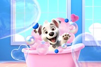 3D cute dog bathing remix