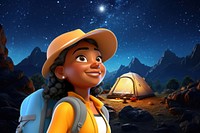 3D woman tourist, outdoor camping remix