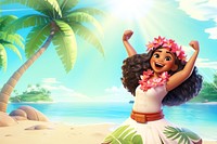 3D Polynesian girl on the beach remix