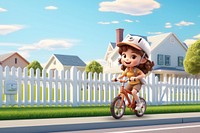 3D little girl riding bicycle home remix