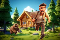 Man chased by bear animation