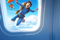 3D people skydiving, airplane window view remix