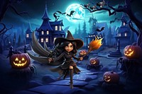 3D Halloween witch by a haunted house remix