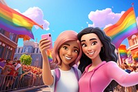 3D lesbian couple at pride parade, LGBTQ remix