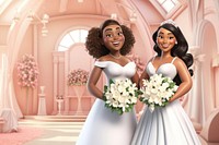 3D lesbian couple wedding, LGBTQ remix