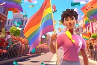 3D LGBTQ person holding pride flag remix