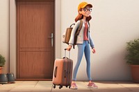 3D tourist woman leaving home remix