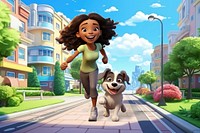 3D woman running with pet dog remix