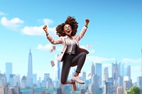 3D successful businesswoman jumping remix