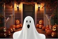 3D white ghost, Halloween trick-or-treat remix