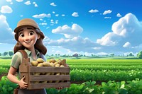 3D farmer girl holding potato crate remix