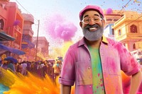 3D Indian Holi festival, happy man remix