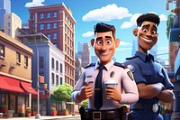 3D police officers smiling, jobs & profession  remix