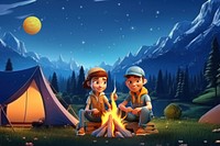 3D camping couple around bonfire remix