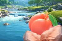 3D huge peach fruit by the river remix