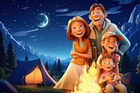 3D camping family around bonfire remix