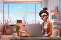 3D woman working at office remix