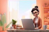 3D woman working at home remix