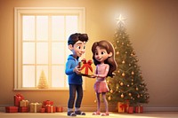 3D couple giving Christmas gift remix