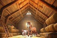 3D cute pig & horse in a barn remix