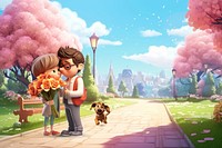 3D young couple in a park remix