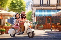 3D couple on scooter, travel remix