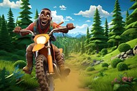 3D man on motorcycle, outdoors travel remix