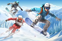 3D people skiing, snowboarding, extreme sports remix