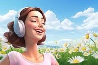 3D carefree woman listening to music remix