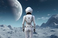 3D woman in spacesuit on planet remix