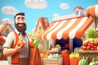 3D man shopping local market remix