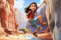 3D woman climbing mountain, extreme sports remix