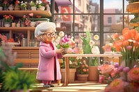 3D elderly woman buying flower remix