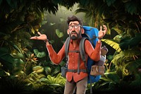 3D backpacker man lost in jungle remix