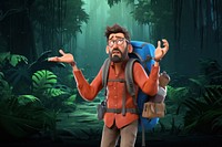 3D backpacker man lost in jungle remix