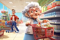 3D people shopping at supermarket remix