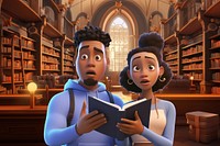 3D couple reading at library remix