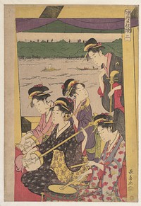 A Party of Geisha in a Suzumi-bune, i.e. "cooling-off boat."  (Second Scene of a Boating Party)