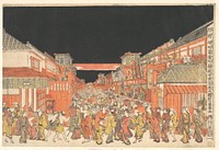 Perspective Print (Uki-e) of the Theaters in Sakaichō and Fukiyachō on Opening Night by Utagawa Toyoharu